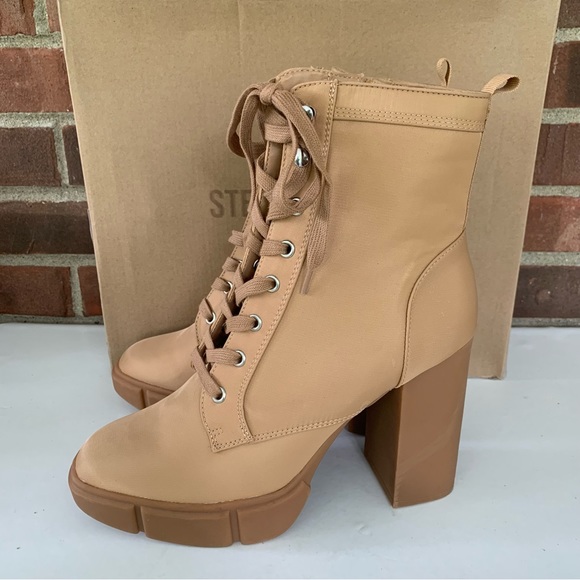 Steve Madden Womens Hani tan ankle Combat Lace-up Boots block heel US 10 M NEW - Picture 5 of 7